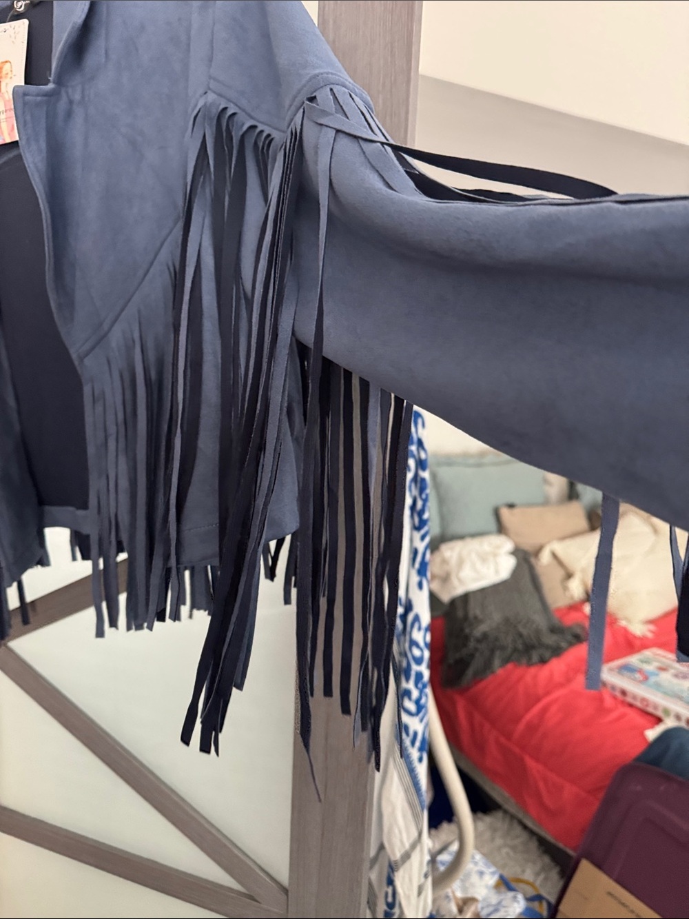 PRETTYGARDEN Navy Blue FAUX Suede Fringe Western Jacket Size Large NWT - Picture 7 of 11